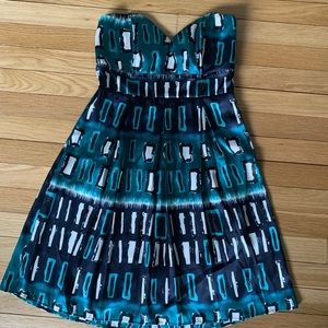 teal navy and ivory strapless dress
